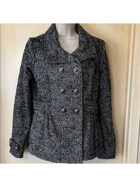 Pink Envelope Black and WhiteTweed Pea Coat size M